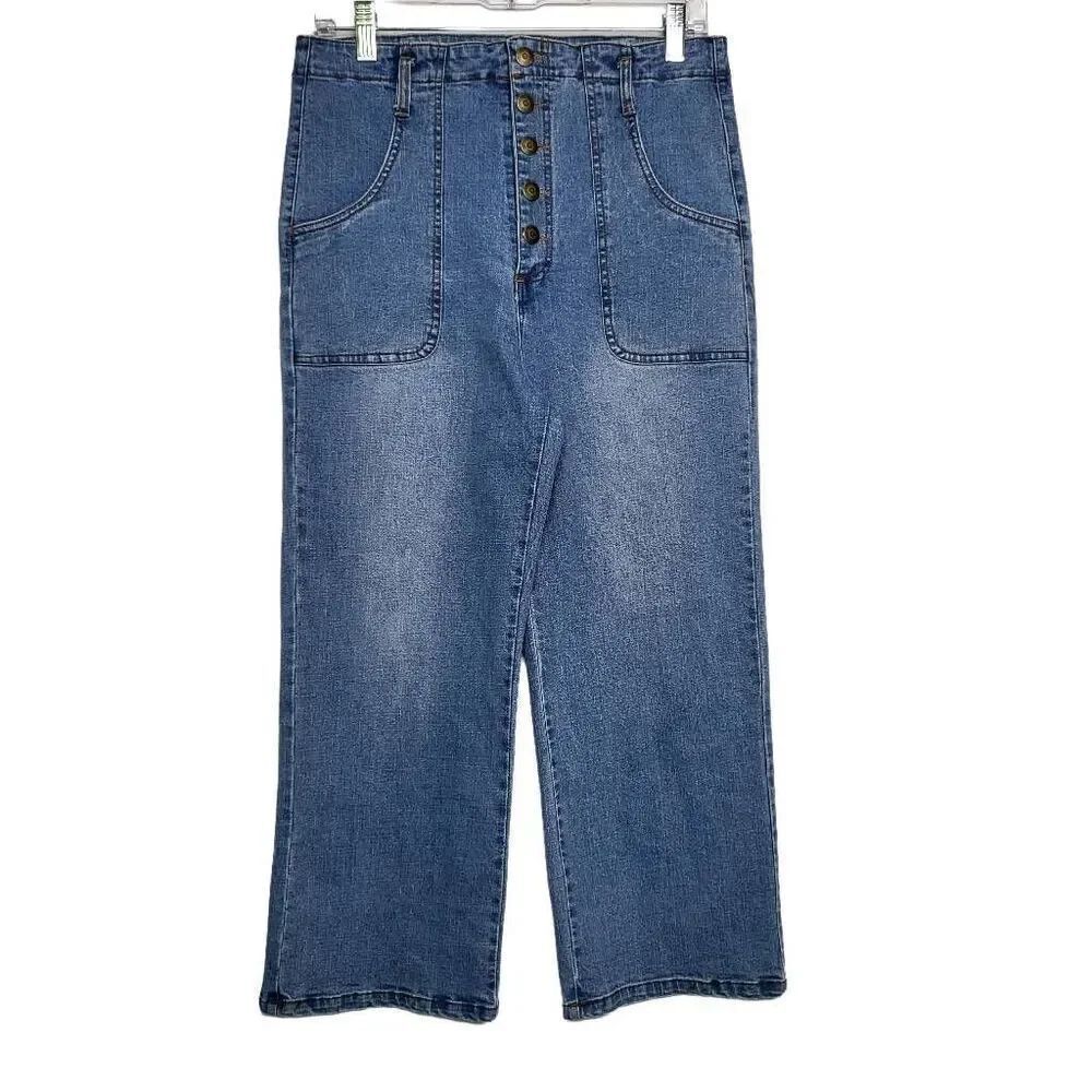 Chelsea & Violet High Waisted Wide Leg Button Fly Crop Jean Size 28